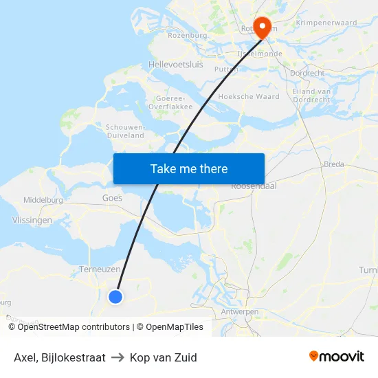 Axel, Bijlokestraat to Kop van Zuid map