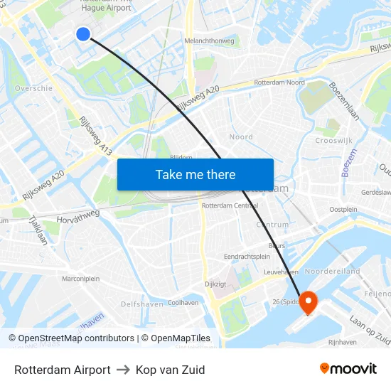 Rotterdam Airport to Kop van Zuid map
