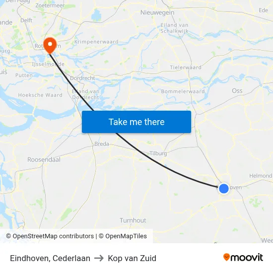 Eindhoven, Cederlaan to Kop van Zuid map