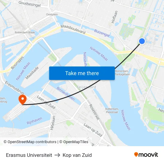 Erasmus Universiteit to Kop van Zuid map