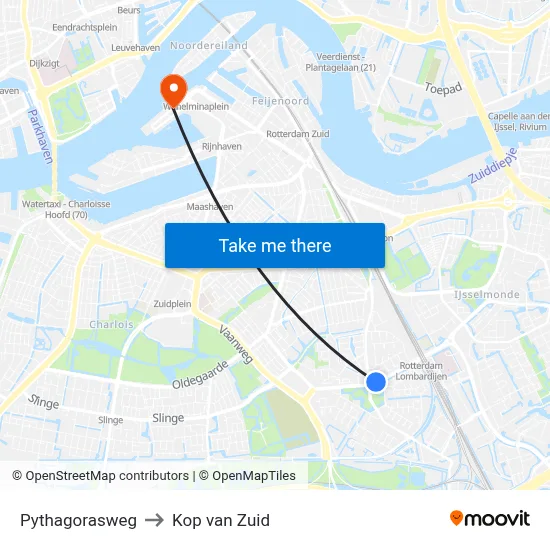 Pythagorasweg to Kop van Zuid map