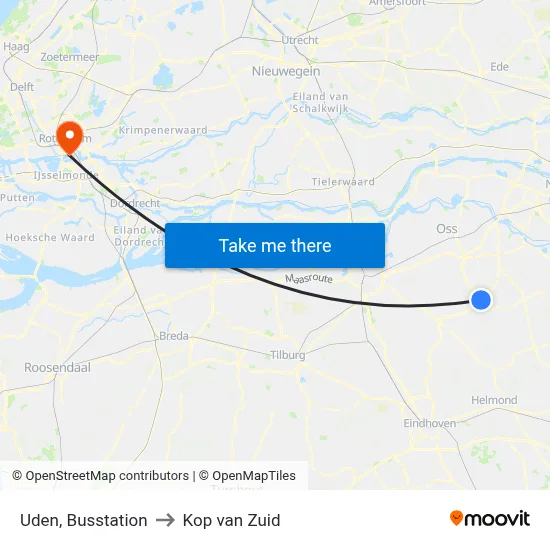 Uden, Busstation to Kop van Zuid map