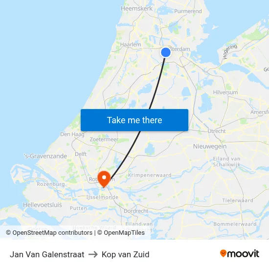 Jan Van Galenstraat to Kop van Zuid map