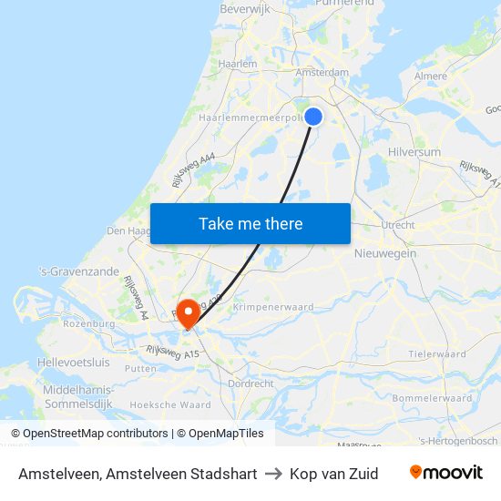 Amstelveen, Amstelveen Stadshart to Kop van Zuid map