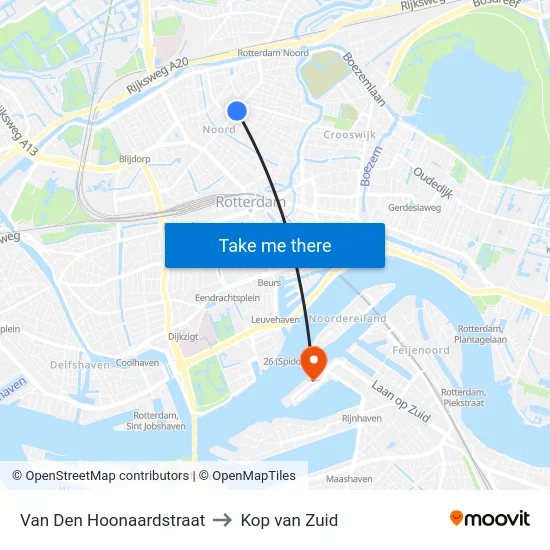 Van Den Hoonaardstraat to Kop van Zuid map