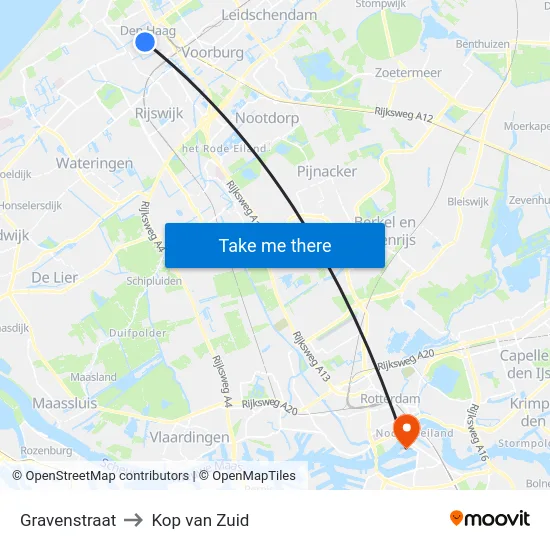 Gravenstraat to Kop van Zuid map