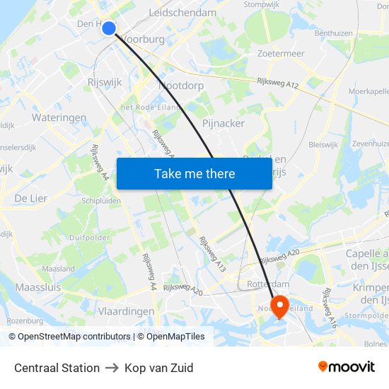 Centraal Station to Kop van Zuid map