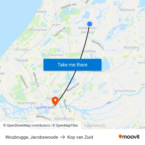 Woubrugge, Jacobswoude to Kop van Zuid map