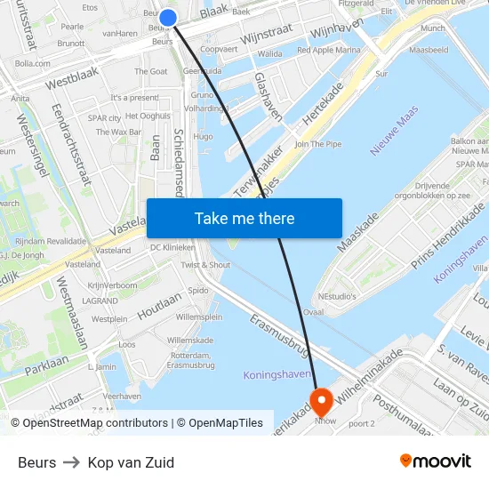 Beurs to Kop van Zuid map