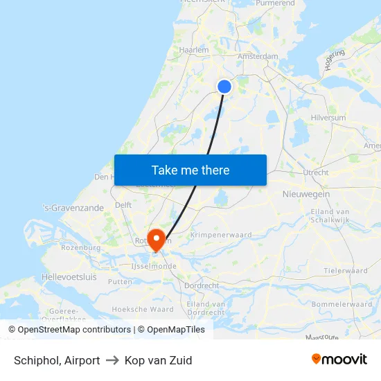 Schiphol, Airport to Kop van Zuid map