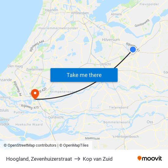Hoogland, Zevenhuizerstraat to Kop van Zuid map
