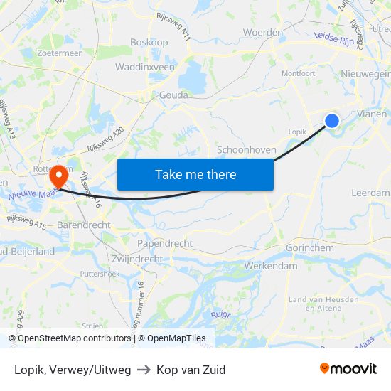 Lopik, Verwey/Uitweg to Kop van Zuid map