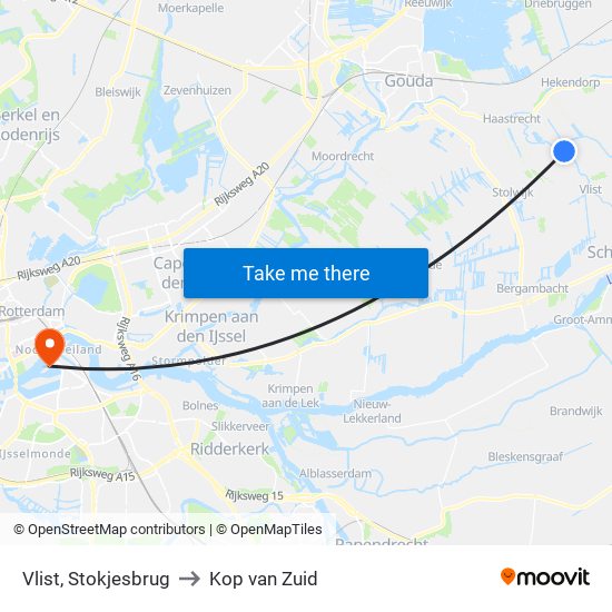 Vlist, Stokjesbrug to Kop van Zuid map