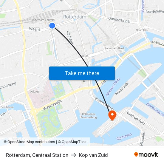 Rotterdam, Centraal Station to Kop van Zuid map