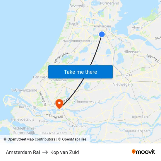 Amsterdam Rai to Kop van Zuid map