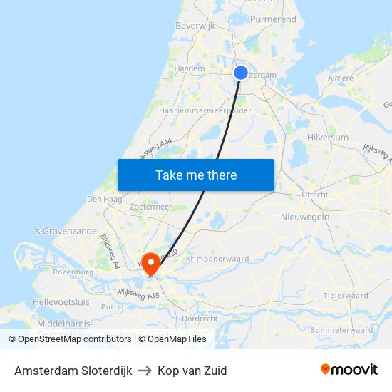 Amsterdam Sloterdijk to Kop van Zuid map