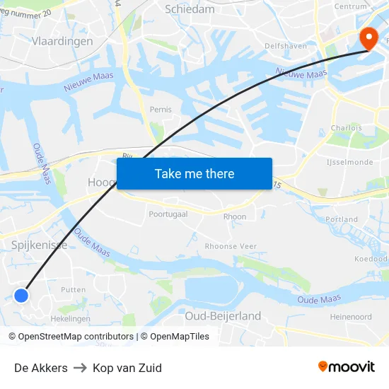 De Akkers to Kop van Zuid map