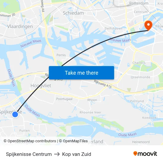 Spijkenisse Centrum to Kop van Zuid map