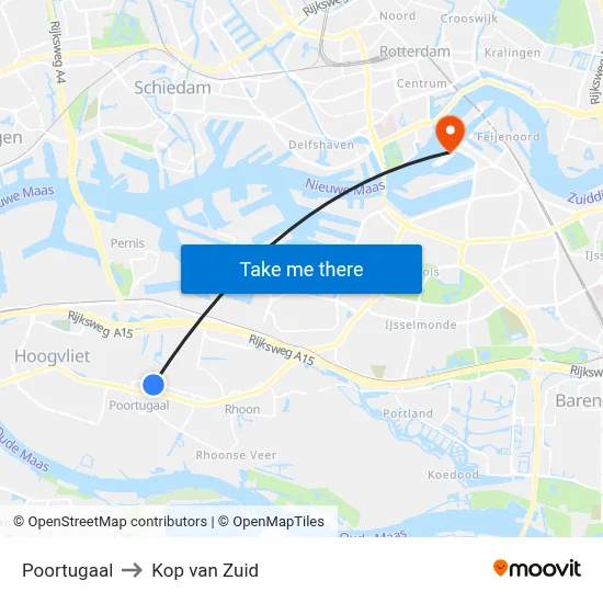 Poortugaal to Kop van Zuid map