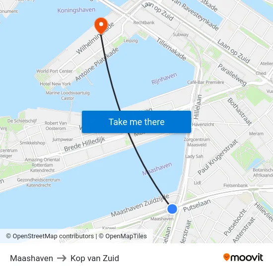 Maashaven to Kop van Zuid map