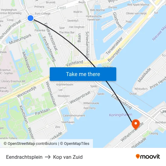 Eendrachtsplein to Kop van Zuid map