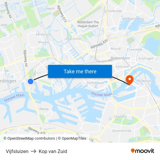 Vijfsluizen to Kop van Zuid map