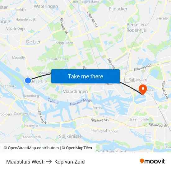 Maassluis West to Kop van Zuid map