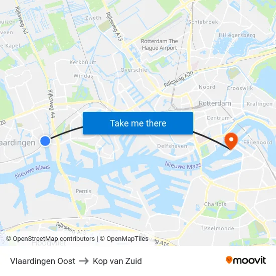 Vlaardingen Oost to Kop van Zuid map