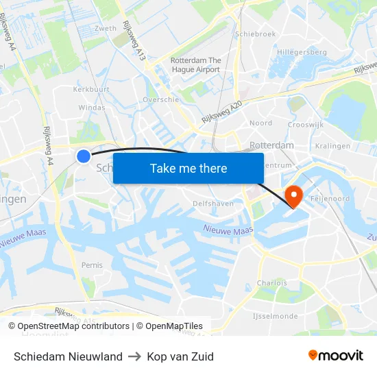 Schiedam Nieuwland to Kop van Zuid map