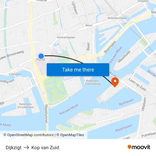 Dijkzigt to Kop van Zuid map