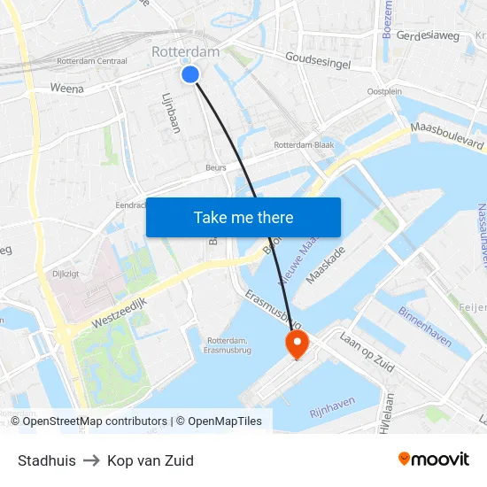 Stadhuis to Kop van Zuid map