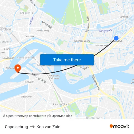 Capelsebrug to Kop van Zuid map