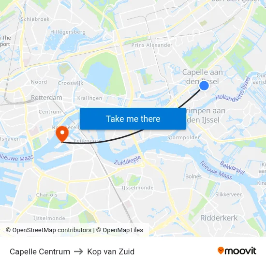 Capelle Centrum to Kop van Zuid map
