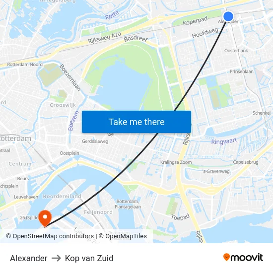 Alexander to Kop van Zuid map
