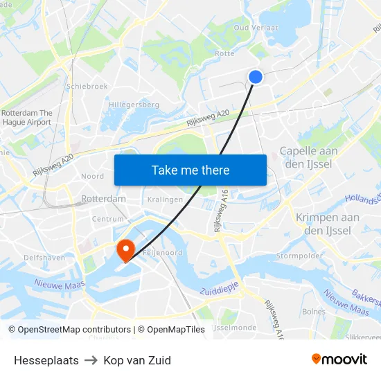 Hesseplaats to Kop van Zuid map