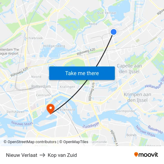 Nieuw Verlaat to Kop van Zuid map