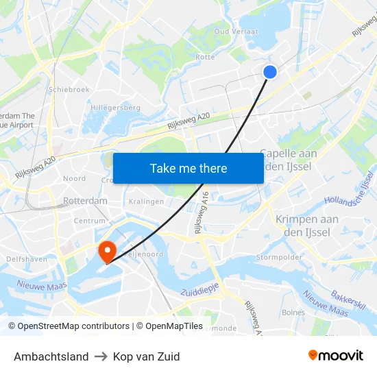 Ambachtsland to Kop van Zuid map
