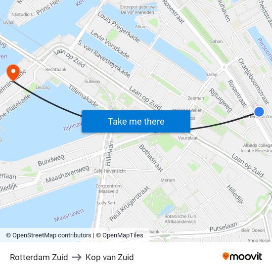 Rotterdam Zuid to Kop van Zuid map