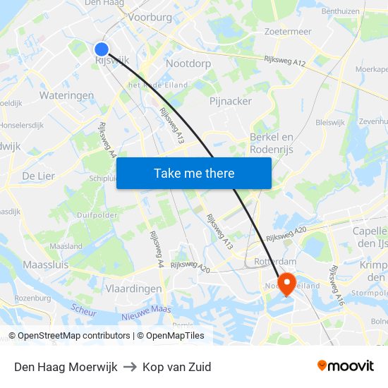 Den Haag Moerwijk to Kop van Zuid map