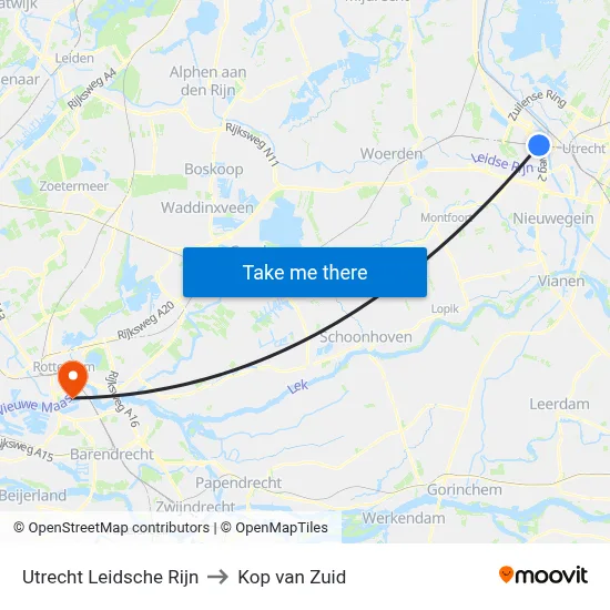 Utrecht Leidsche Rijn to Kop van Zuid map