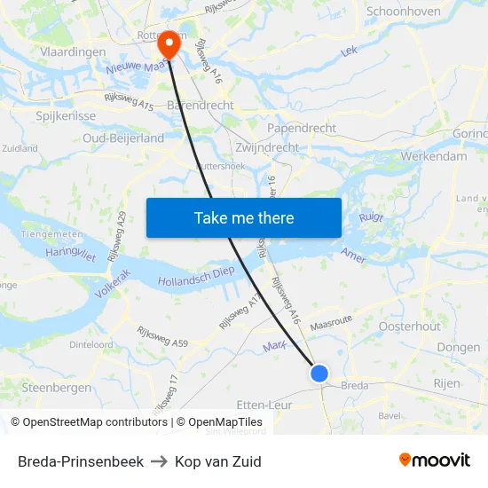 Breda-Prinsenbeek to Kop van Zuid map
