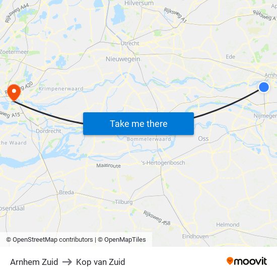 Arnhem Zuid to Kop van Zuid map