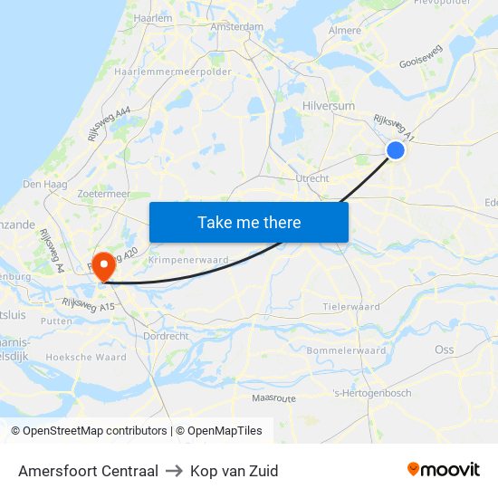 Amersfoort Centraal to Kop van Zuid map