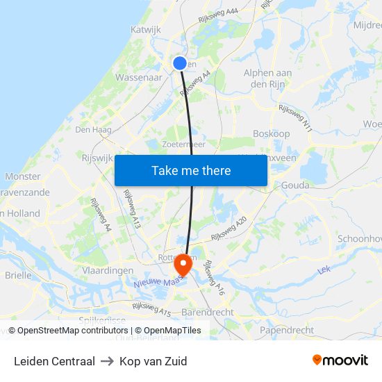 Leiden Centraal to Kop van Zuid map