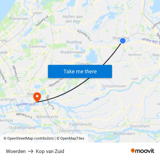 Woerden to Kop van Zuid map