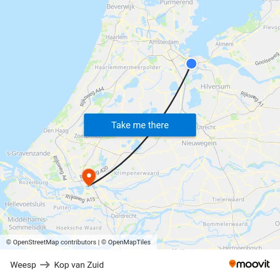 Weesp to Kop van Zuid map
