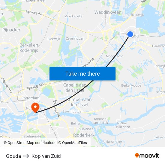 Gouda to Kop van Zuid map