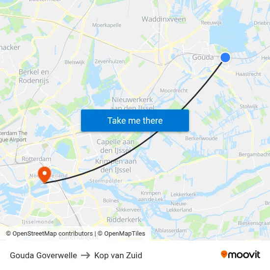 Gouda Goverwelle to Kop van Zuid map