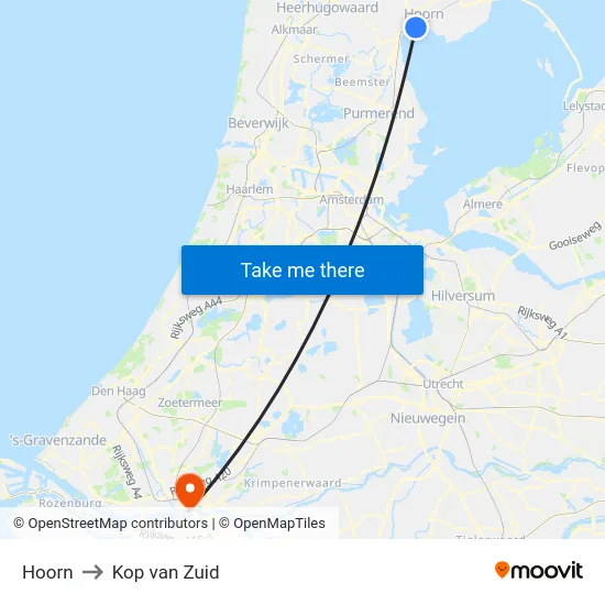 Hoorn to Kop van Zuid map