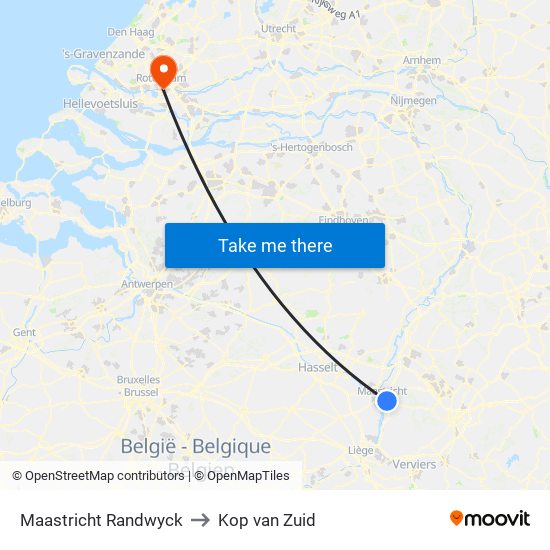 Maastricht Randwyck to Kop van Zuid map